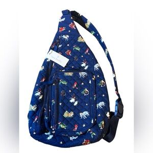 Vera Bradley Blue Quilted Sling Backpack with Whimsical Animal Patterns